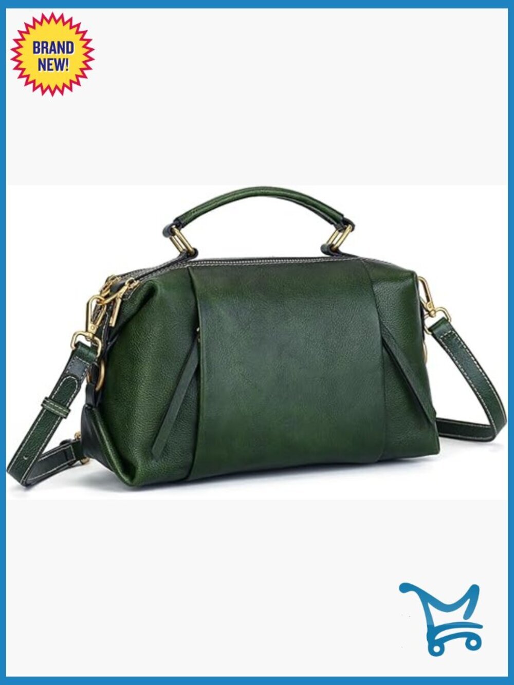 Genuine Leather Crossbody Bag with Adjustable Strap, Multi-Pocket Satchel